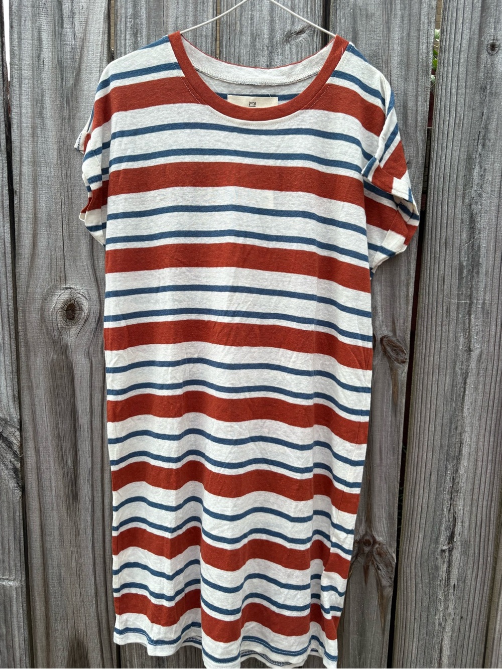 Women’s Striped lightweight T-Shirt Dress - Rust & Navy